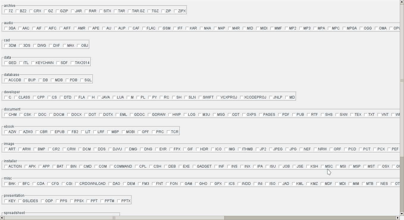 Sorter: types window